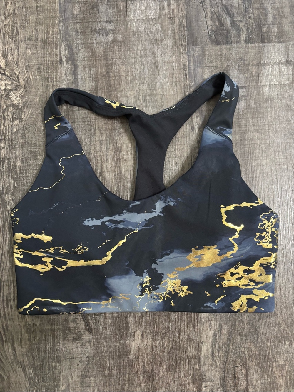 Old Navy Black Sports Bra with Gold Marble Print